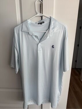 LIV Golf Men's Light Blue Striped Polo Shirt